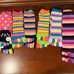 Colorful Striped Toe Socks Set